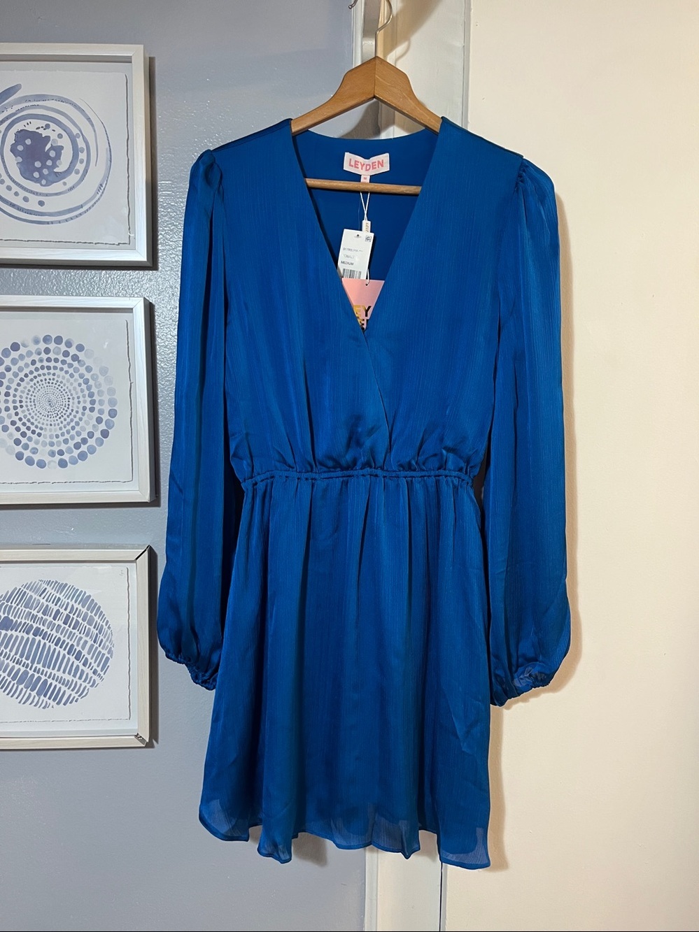 Leyden Women's Faux Wrap Mini Dress Blue Size M